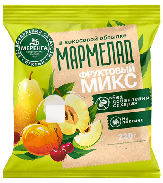 №1 Меренга Мармелад без сахара в кокосовой обсыпке Фруктовый микс, 220г   в Березниках